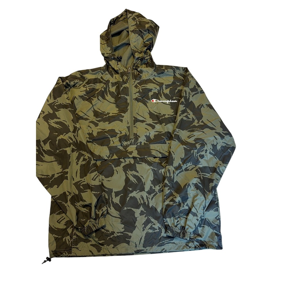 Unisex Champion pullover Packable Anorak Quarter-Zip Jacket Green Camouflage M